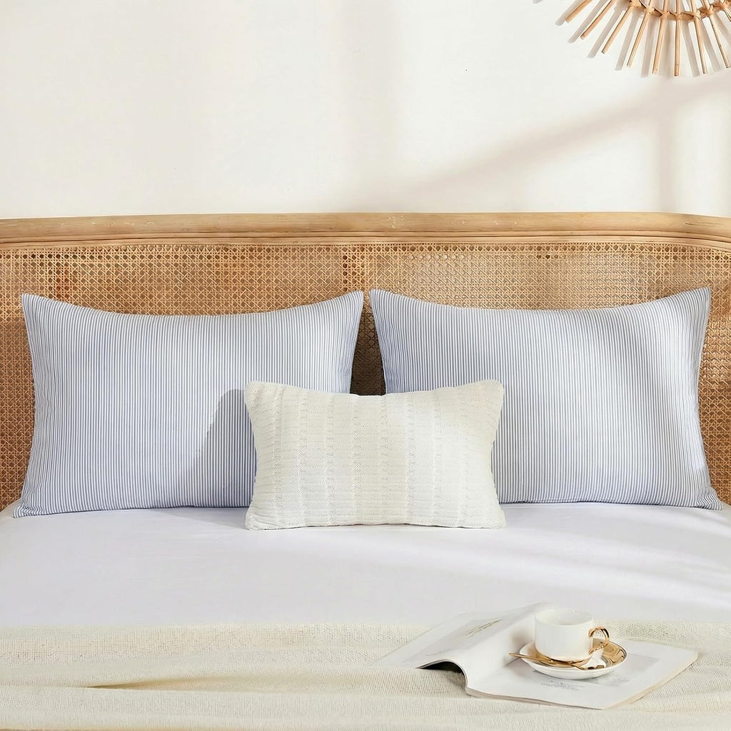 Merryword Blue Striped Pillowcases, 100% Cotton Pillow Cases, Queen Size Pillowcases, Luxury Linen Like Pillowcase, Soft Breathable Pinstri…