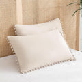 Moveover MOVE OVER Beige Gray Pillowcases Standard Set of 2 Cream Gray Pom Pom Pillow Covers Queen Size Soft Washed Microfiber Linen Gray P…