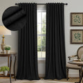 Pitalk Black Blackout Curtains 96 Inches Long for Living Room Bedroom Faux Linen Window Treatments Sun Light Blocking Curtains for Ceiling…