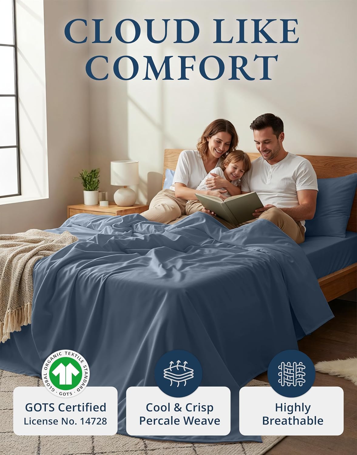 LaneLinen LANE LINEN 100% Organic Cotton Sheets for California King Size Bed - Soft Percale Sheets, Breathable Luxury Hotel Style Fully Ela…