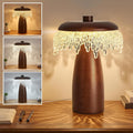 Wood LED Table Lamp,3 Color Temperature Table Lamps,12W Modern Table Lamp Plug-in Bedside Lamp for Bedroom, Nightstand, Living Room