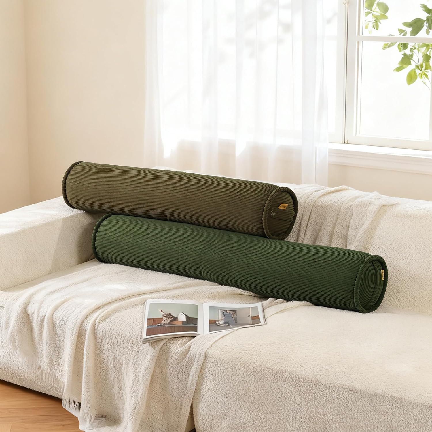 Long Round Body Pillow for Adults – Corduroy Cervical Roll Bolster Pillow, Firm Support for Spine Alignment & Side Sleeping,47 x 7.87…