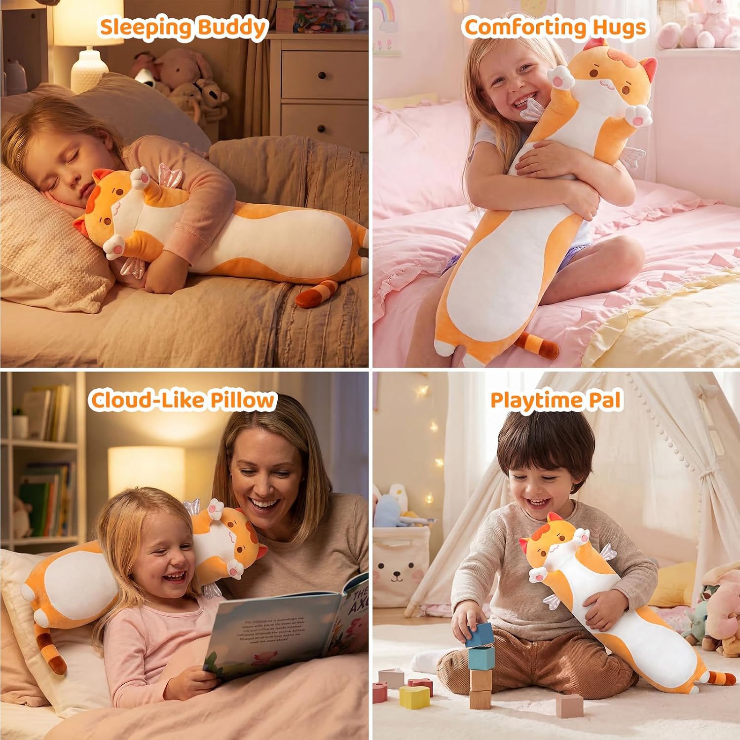 Mewaii Long Cat Plush 5 Sizes, 120% Extra Filling Giant Plushness Kids Body Pillow, Kawaii Cute Brown Cat Stuffed Animals Plushies, Big…