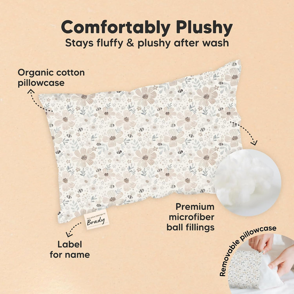 Mini Toddler Pillow with Pillowcase - 9x13 My Little Dreamy Travel Kids Pillow for Sleeping, Toddler Bed, Small, Tiny, Organic Cotton…