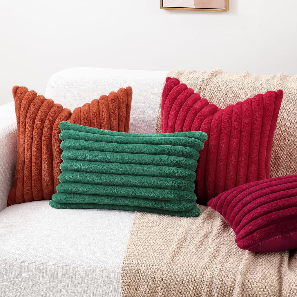 decorUhome Cozy Faux Fur Throw Pillow Covers 22x22 Set of 2 Decorative Soft Plush Striped Modern Farmhouse Boho Couch Euro Sham Pillow Case…