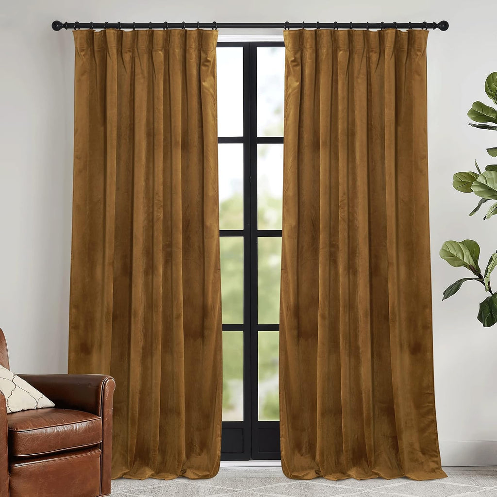Rybhome RYB HOME Brownish Gold Velvet Curtains 108 inch, Retro Vintage Room Darkening Window Curtains for Living Room Drafts Block Privacy…
