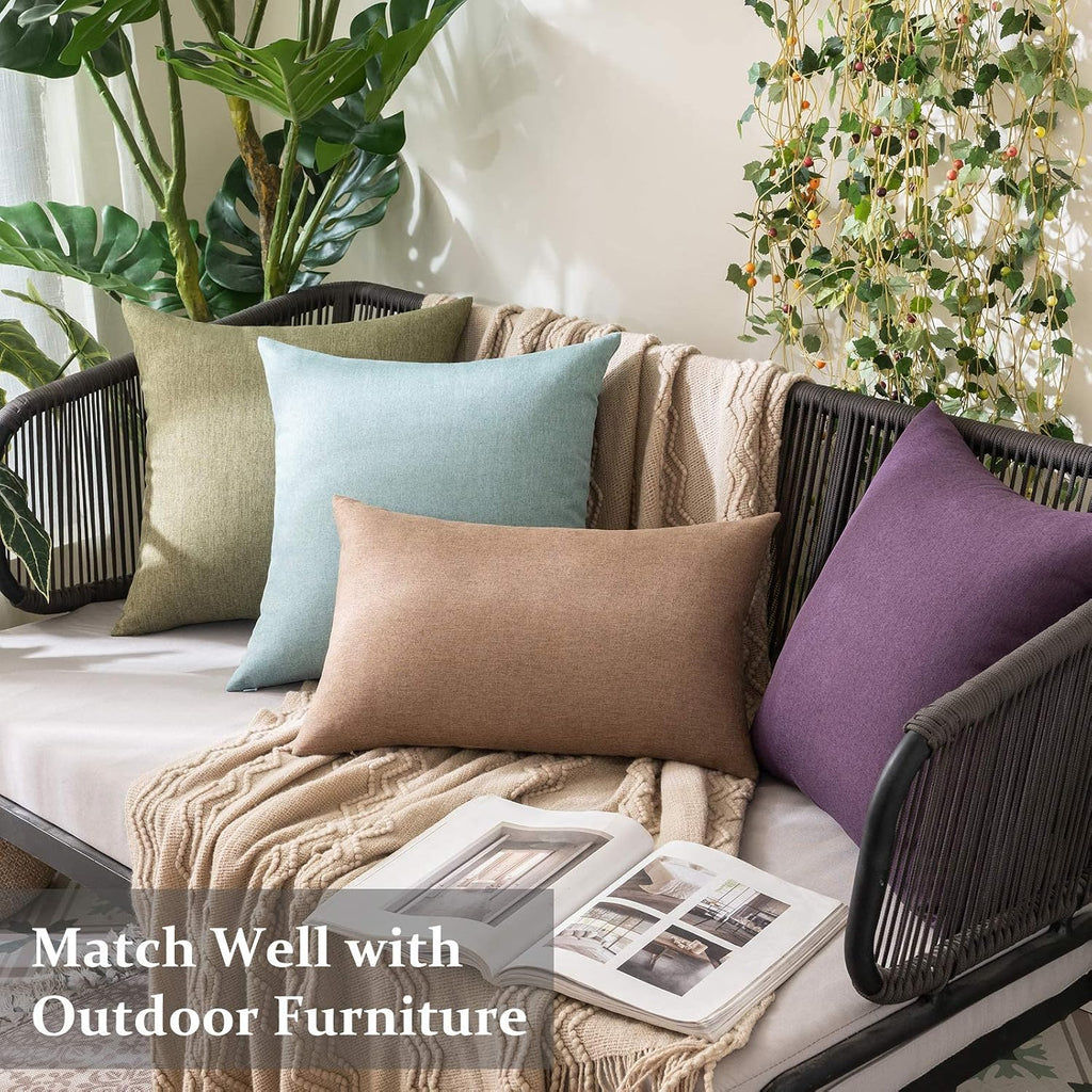 Miulee Pack of 2 Decorative Outdoor Solid Waterproof Throw Pillow Covers Euro Sham Faux Linen Garden Farmhouse Cushion Cases for Patio Tent…