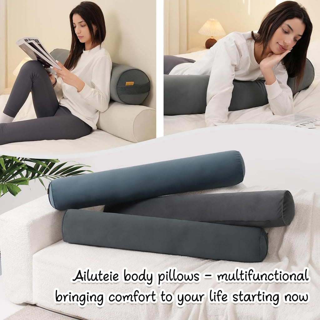 Body Pillow for Adults, Long Round Pillow, Big Cylindrical Pillow, Large Full Bolster Pillows for Side Sleepers (Charcoal Gray, 47.24"*7.87")