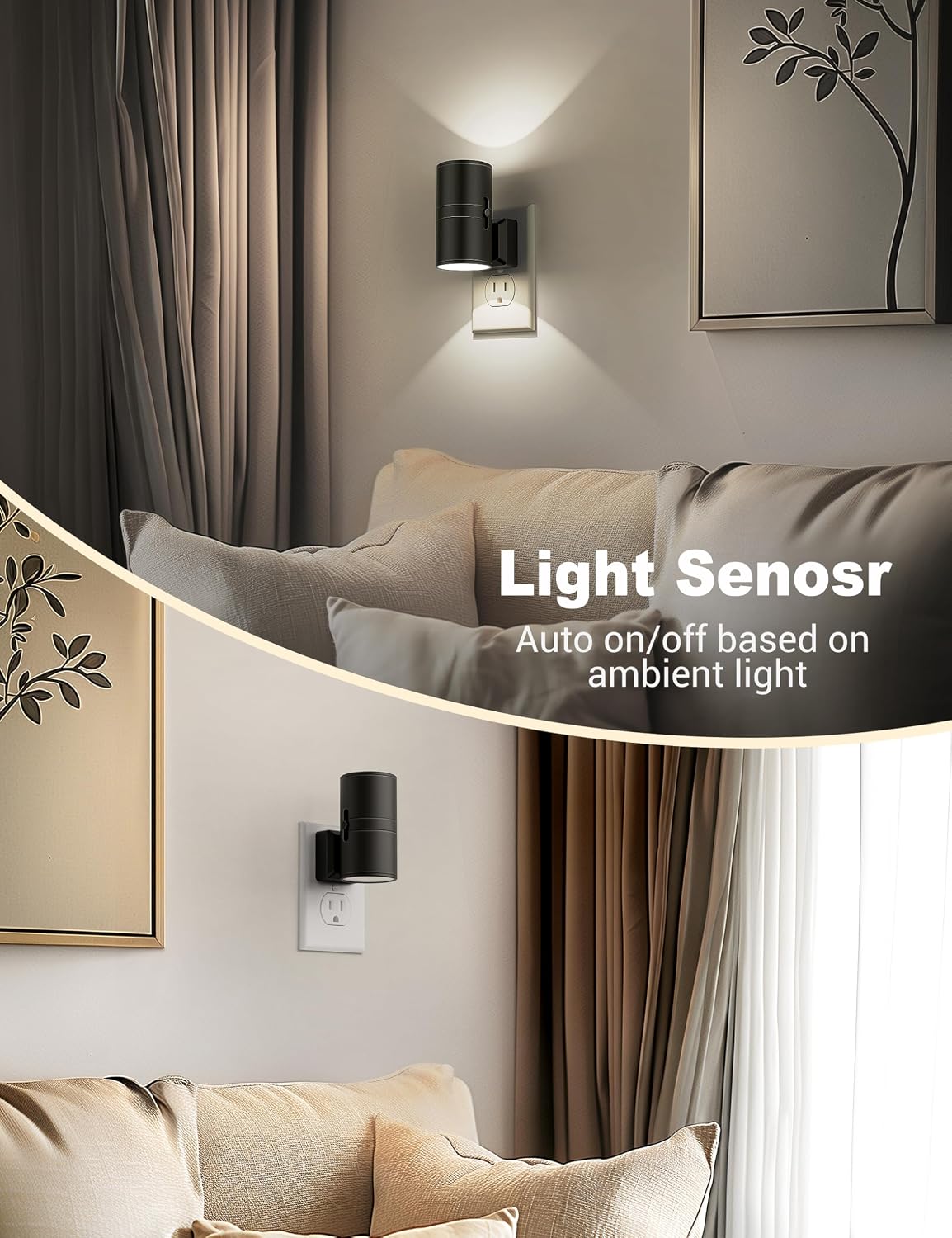 Night Lights Plug into Wall, Dimmable Night Light Plug in, Modern Night Lights with Dusk to Dawn Light Sensor, Soft White 5000K, 0-100LM…