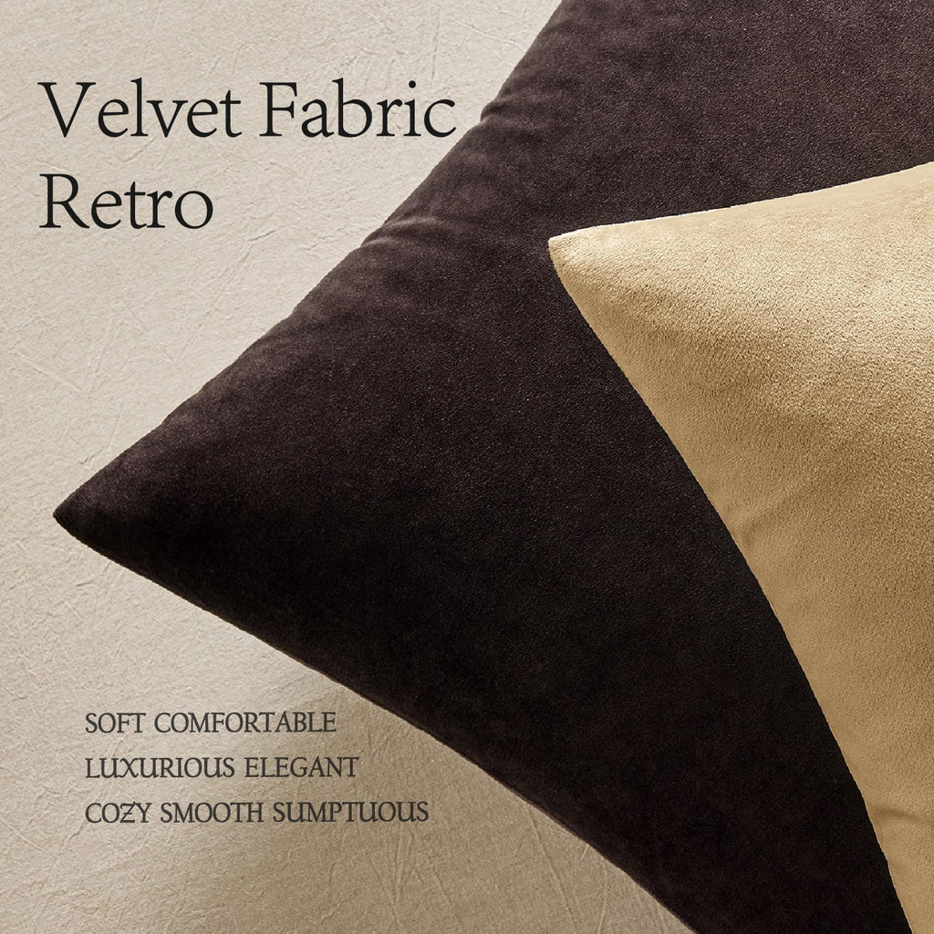 Miulee Velvet Throw Pillow Covers 18x18 Inch, Pack of 2 - Dark Coffee, Super Soft Decorative Square Cushion Cases Modern Luxury Home Decor…