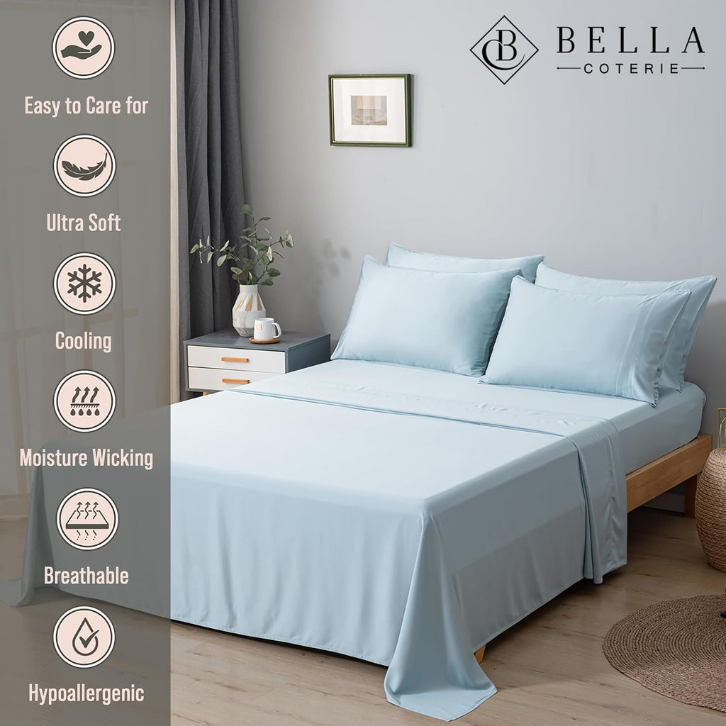 Bella Coterie 6 Piece Luxury Bamboo Viscose California King Size Sheet Set | 100% Organically Grown | Cooling for Hot Sleepers | 18" Deep…