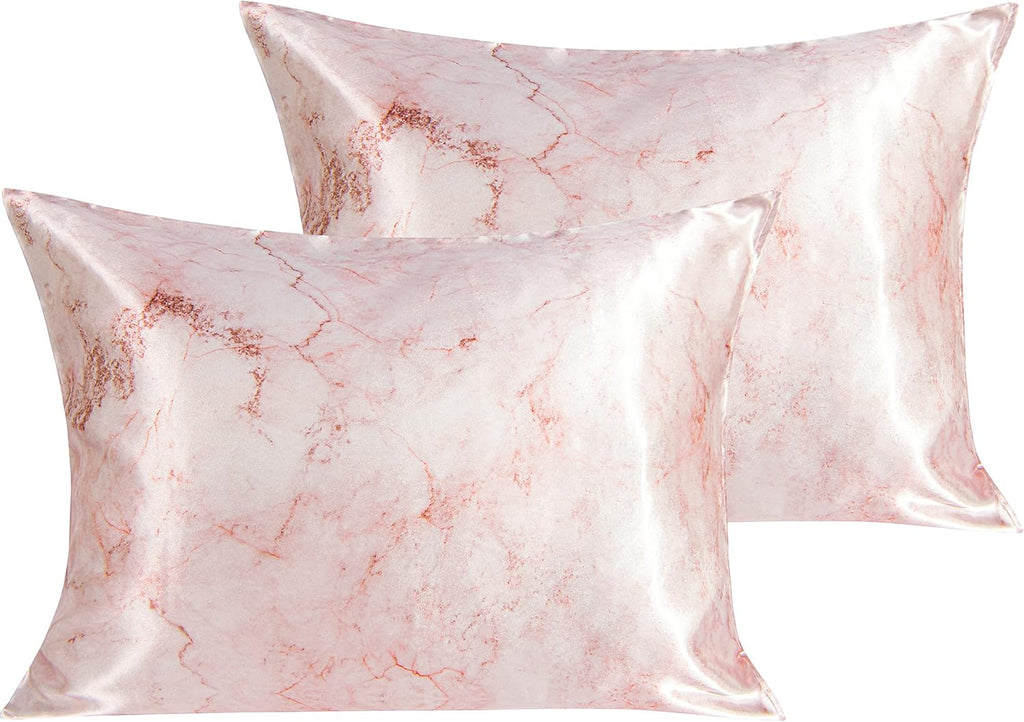 Ntbay 2 Pack Satin Standard Pillowcases for Hair and Skin, Luxurious and Silky Marbling Printed Pillow Cases with Envelope Closure, 20x26 I…