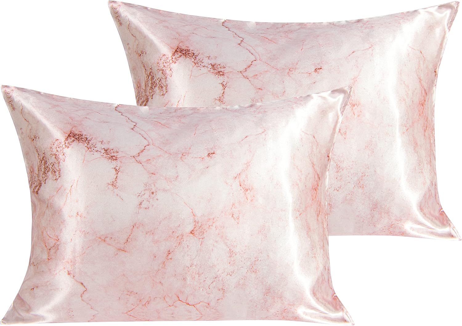 Ntbay 2 Pack Satin Standard Pillowcases for Hair and Skin, Luxurious and Silky Marbling Printed Pillow Cases with Envelope Closure, 20x26 I…