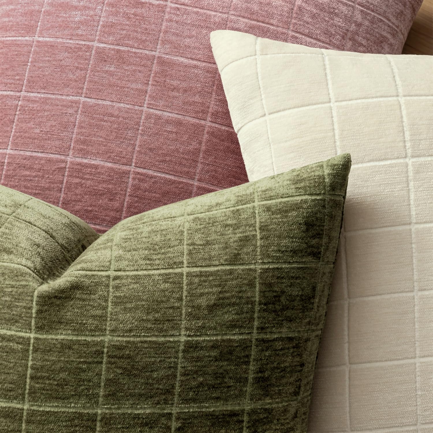 Miulee Decorative Chenille Check Throw Pillow Covers Vintage Plaid Couch Pillows 18x18 Inch Set of 2 Neutral Boho Farmhouse Cushion Covers…