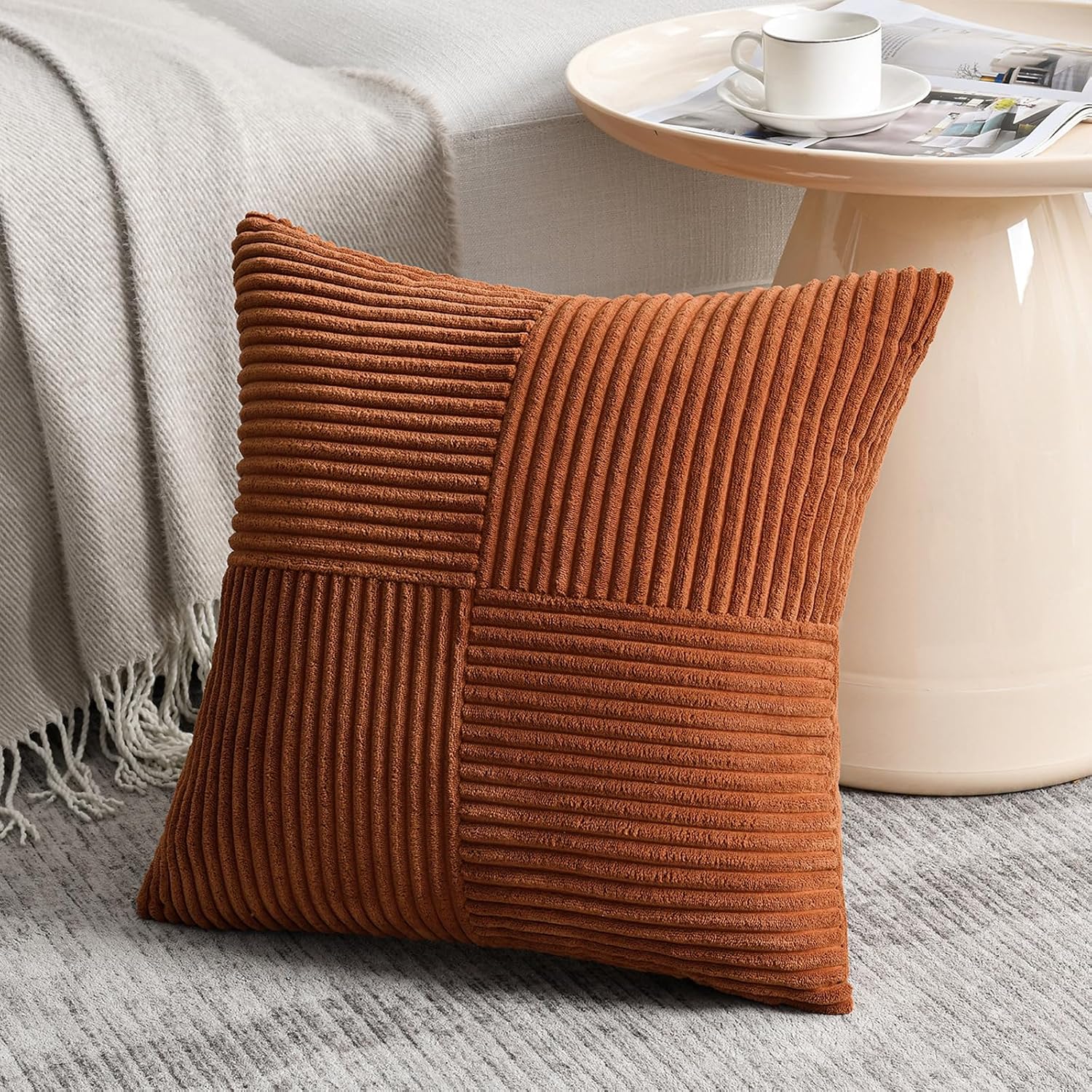 Fancy Homi 2 Packs Rust Samll Decorative Throw Pillow Covers 14x14 Inch with for Couch Bed, Rustic Farmhouse Boho Home Decor, Soft Corss…