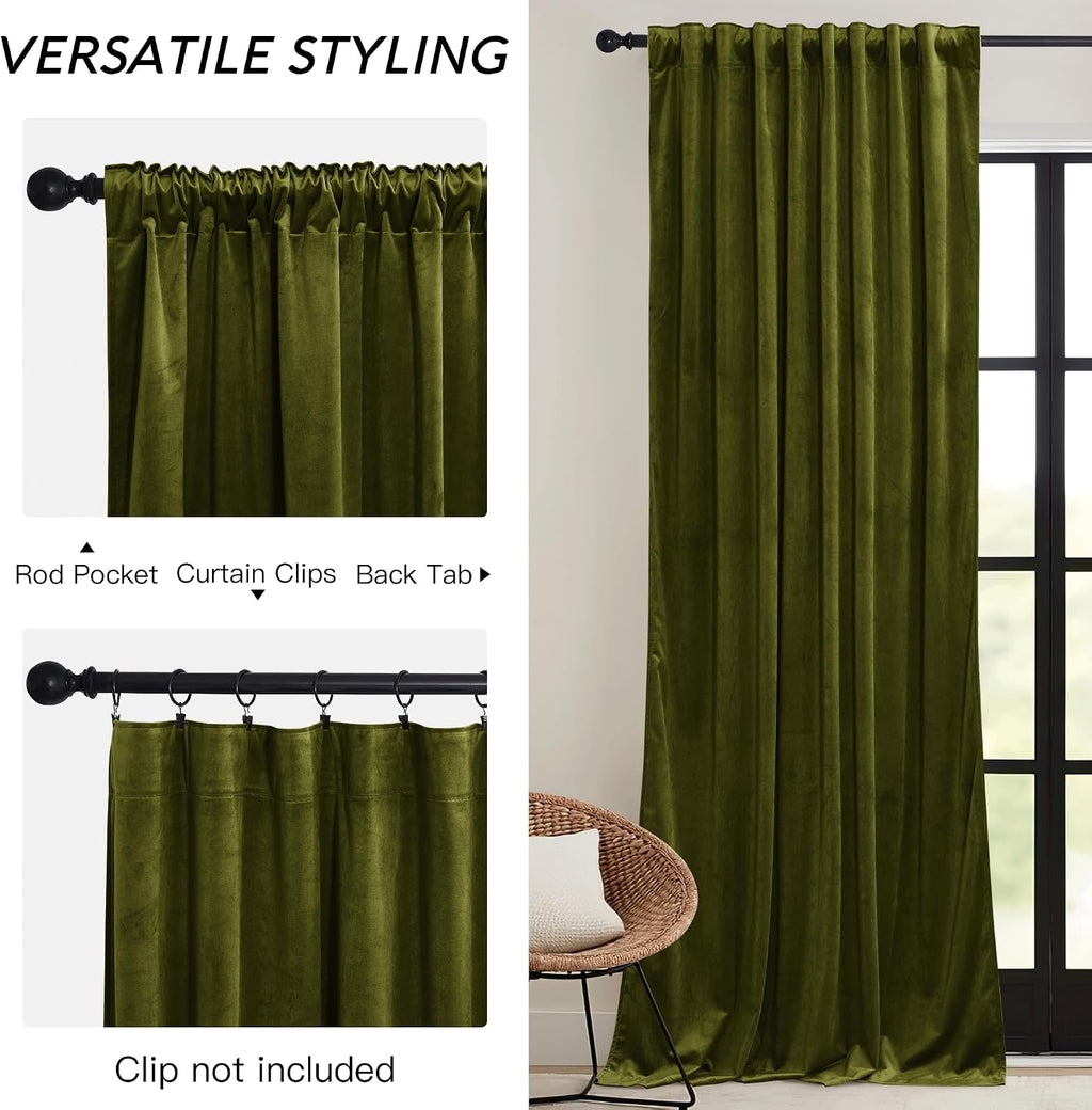 Rybhome RYB HOME Moss Green Velvet Curtains for Bedroom Living Room, Thermal Insulated Privacy UV Heat Blocking Luxurious Drapes for Nurser…