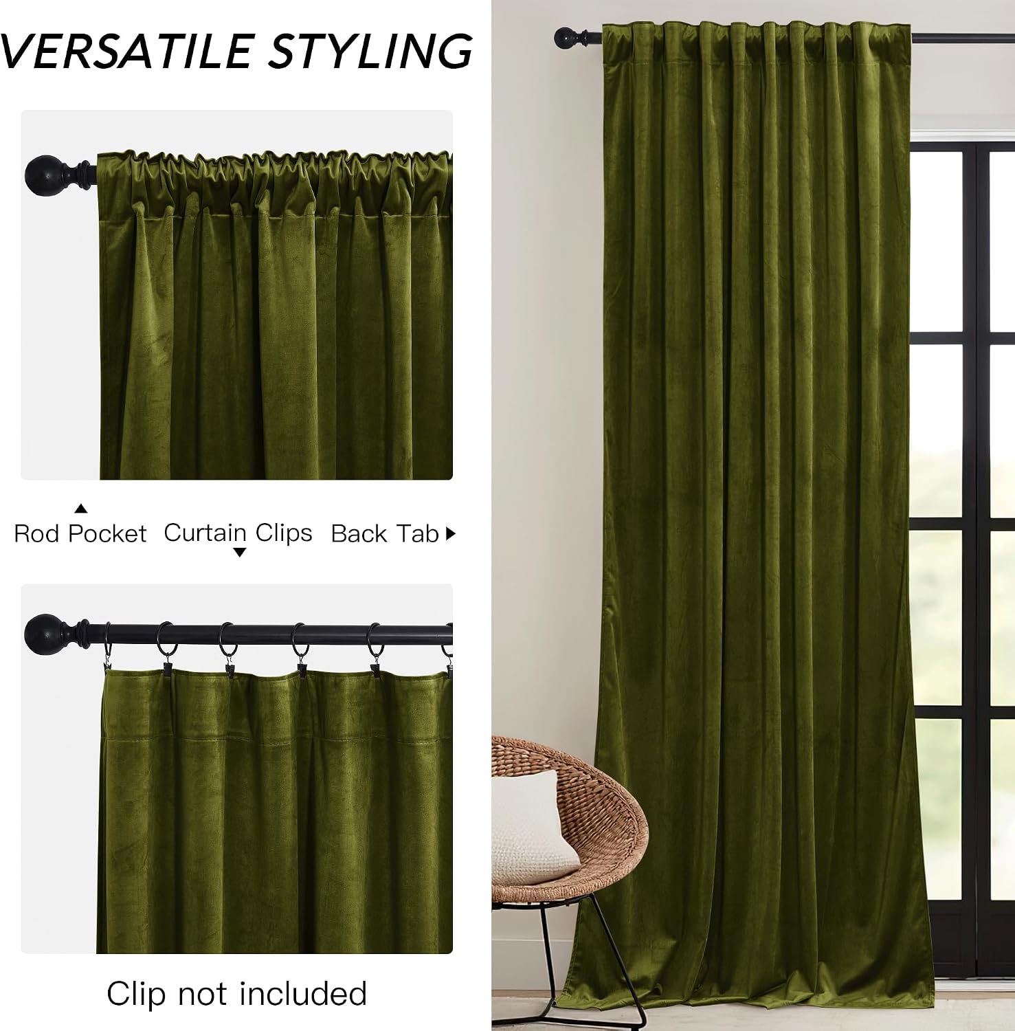 Rybhome RYB HOME Moss Green Velvet Curtains for Bedroom Living Room, Thermal Insulated Privacy UV Heat Blocking Luxurious Drapes for Nurser…