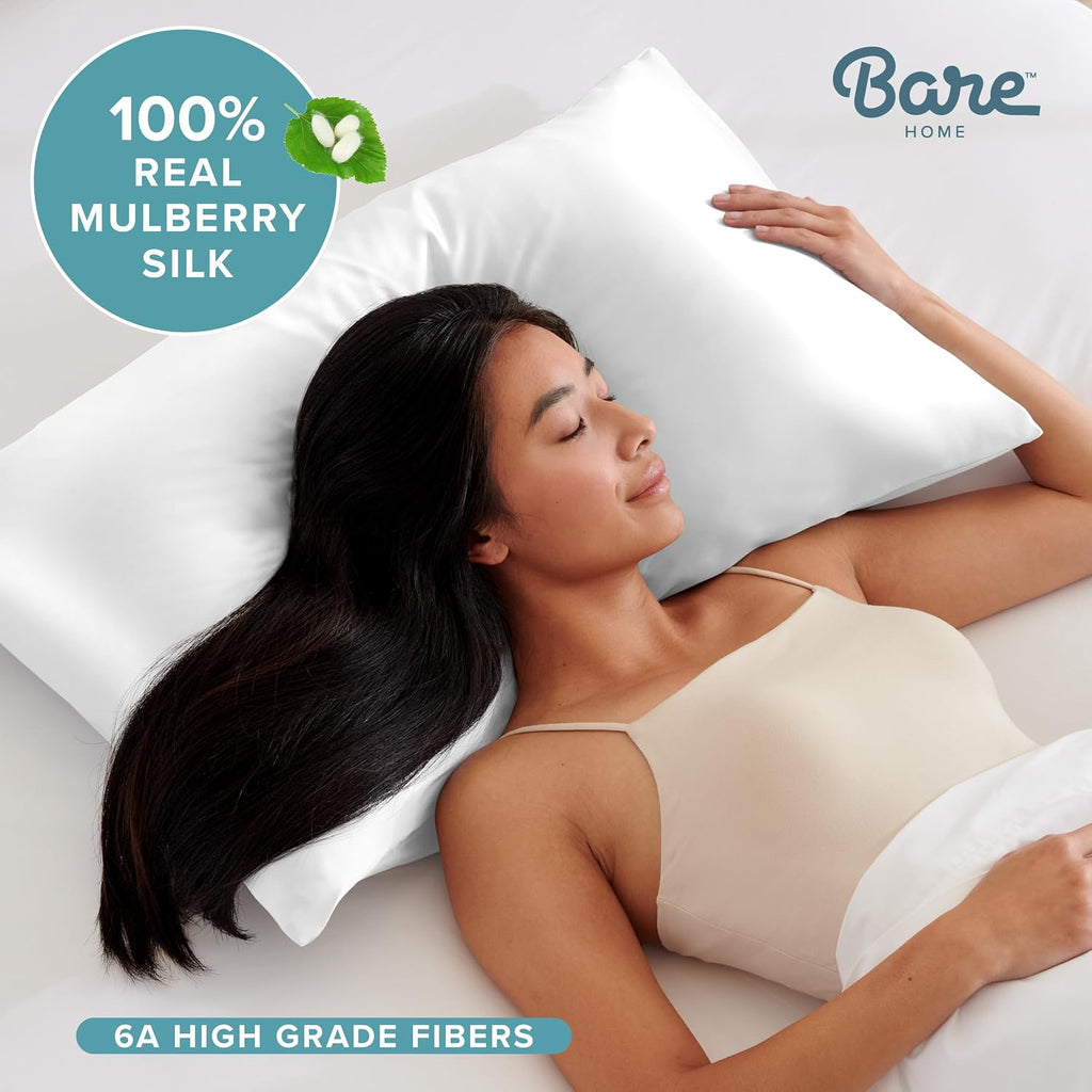 BareHome Bare Home 100% Mulberry Silk Pillowcase for Hair and Skin - Ultra 6A Grade 19 Momme Silk Pillow Case - Hidden Zipper - Breathable…