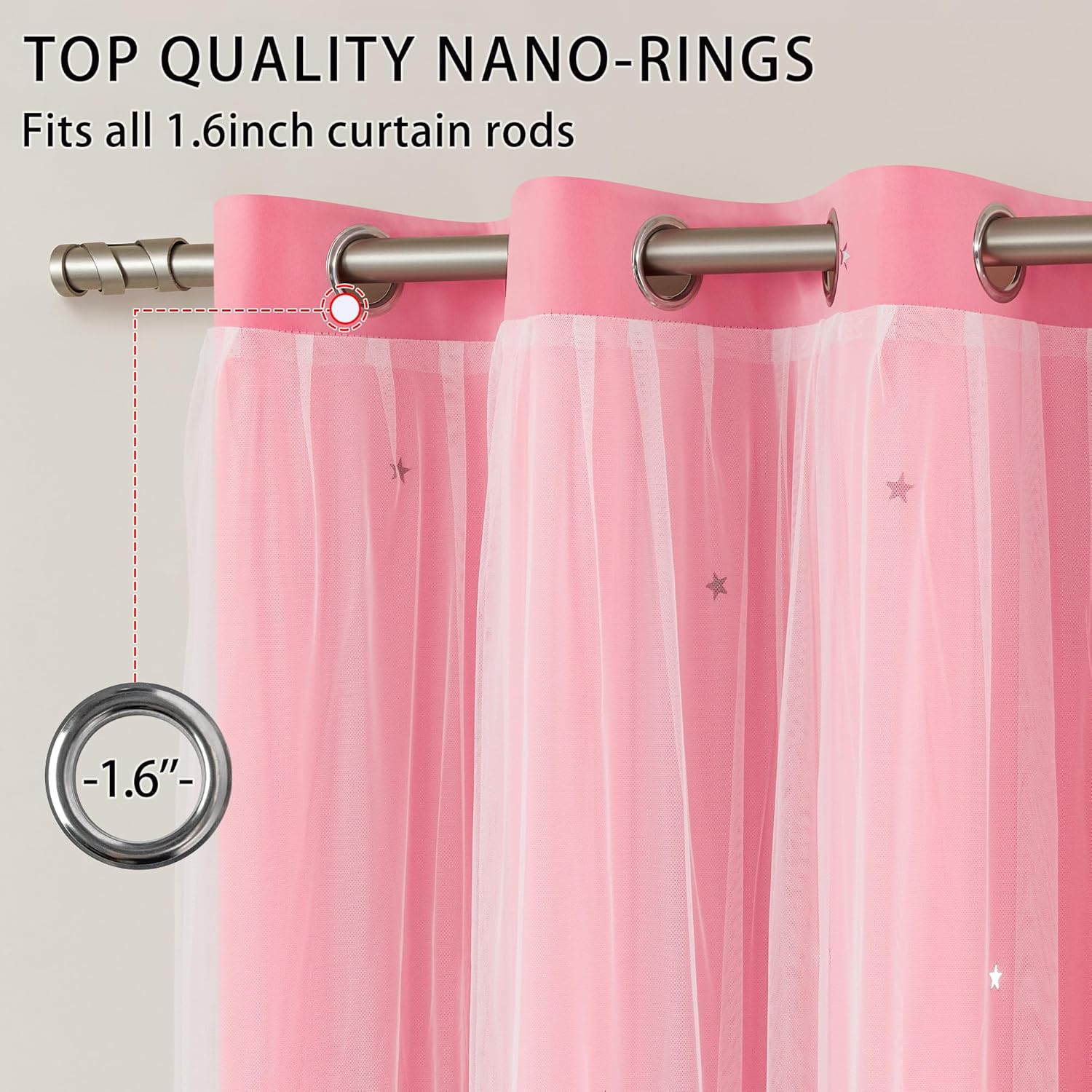 Addsomecolortolife XiDi Pink Curtains for Girls Room, Kids Bedroom Blackout Curtains, Hot Pink Room Darkening Decor, 1 Panel 1.6 inch Pink