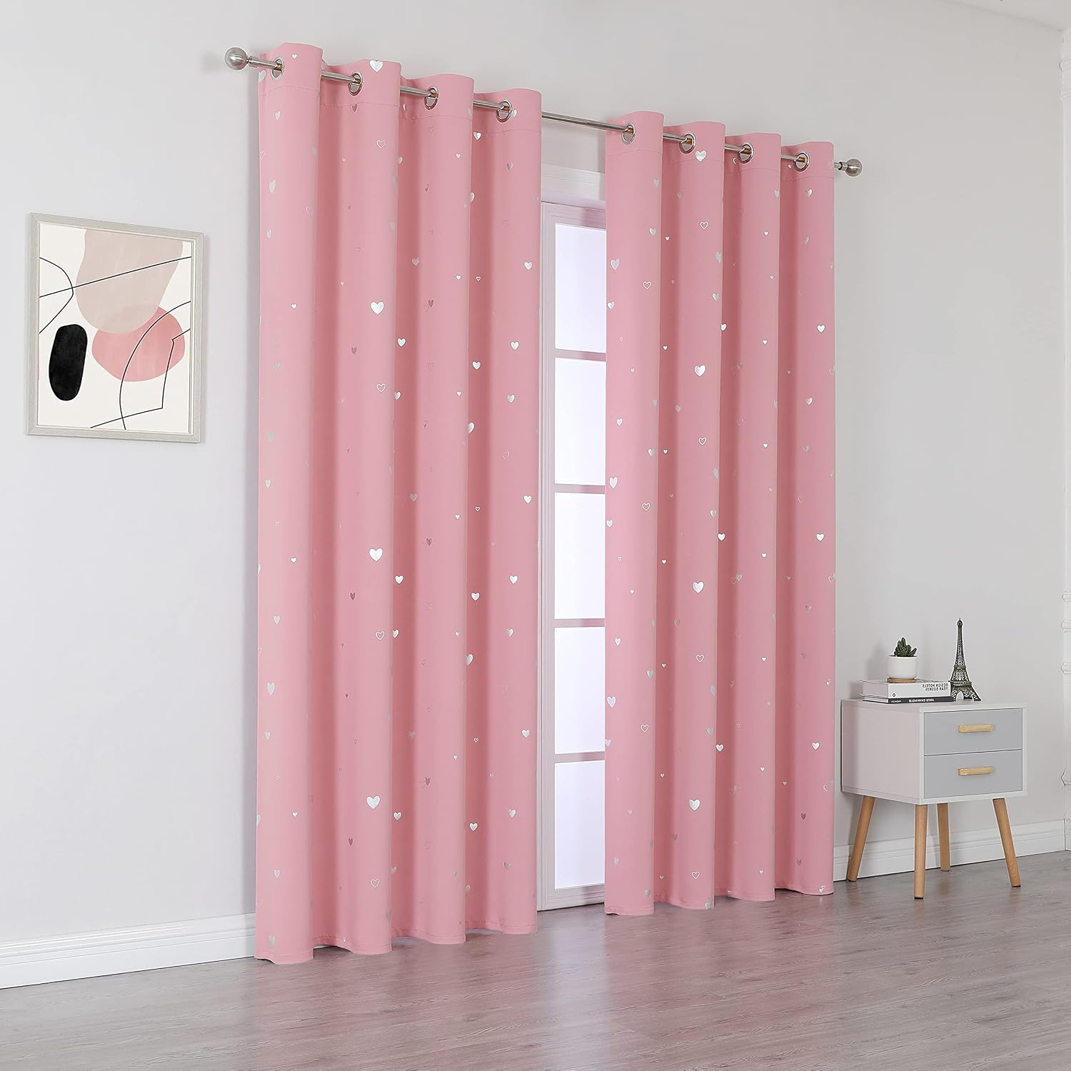 Smileweaver SMILE WEAVER Pink Kids Curtains for Girls Bedroom Silver Print Window Drapes Soft Thick Thermal Insulated Window Treatment Grom…