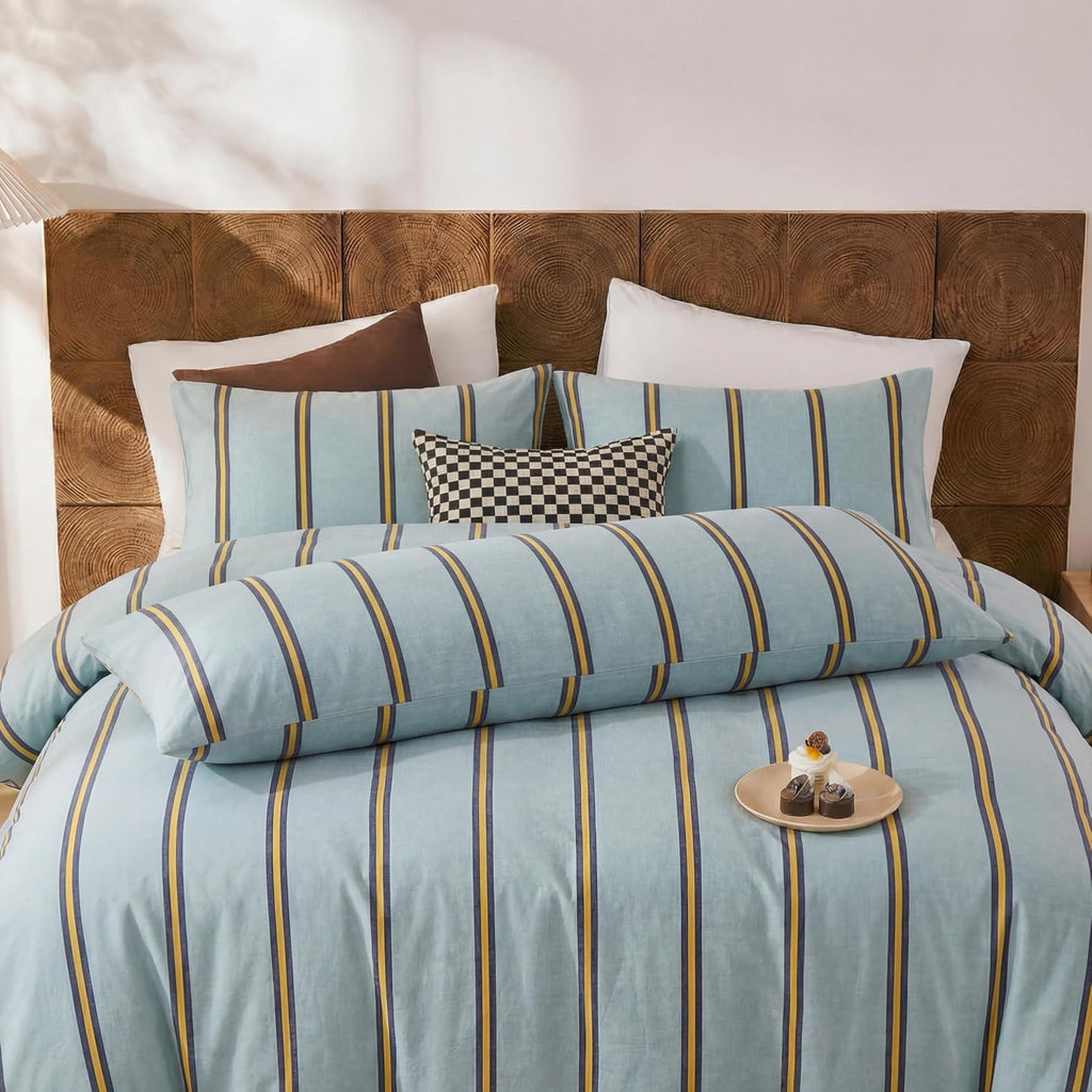 Merryword Standard Size Pillowcases, 100% Cotton Pillow Cases, Green and Orange Striped Pillowcases, Soft Breathable Wide Stripe Pillow Cov…
