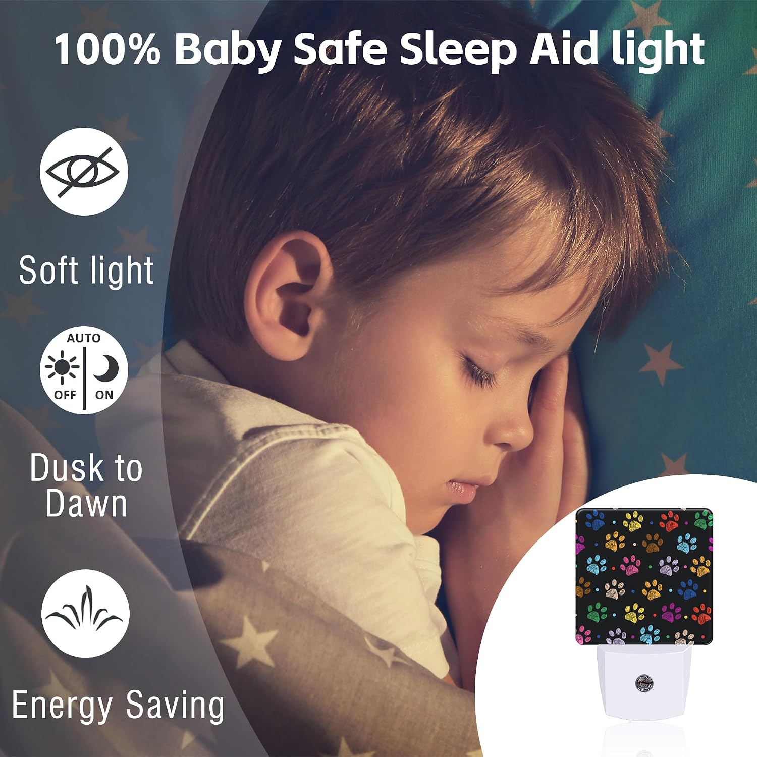 Colorful Paw Prints Night Light Plug into Wall, Animal Footprints Dusk to Dawn Night Light Plug in,0.5w Energy Saving Sleep Friendly…