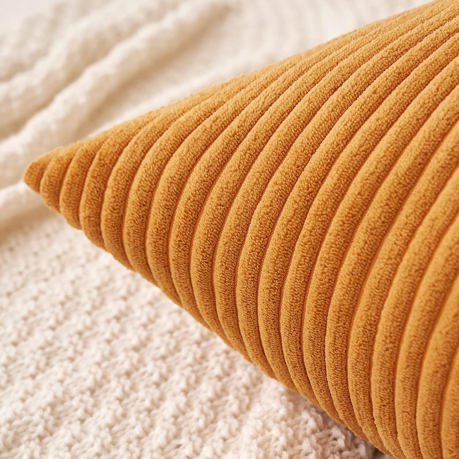 MIULEE Pack of 2 Burnt Orange Pillow Covers 16x16 Inch Soft Boho Striped Corduroy Throw Pillow Covers Set Decorative Square Cushion Cases…