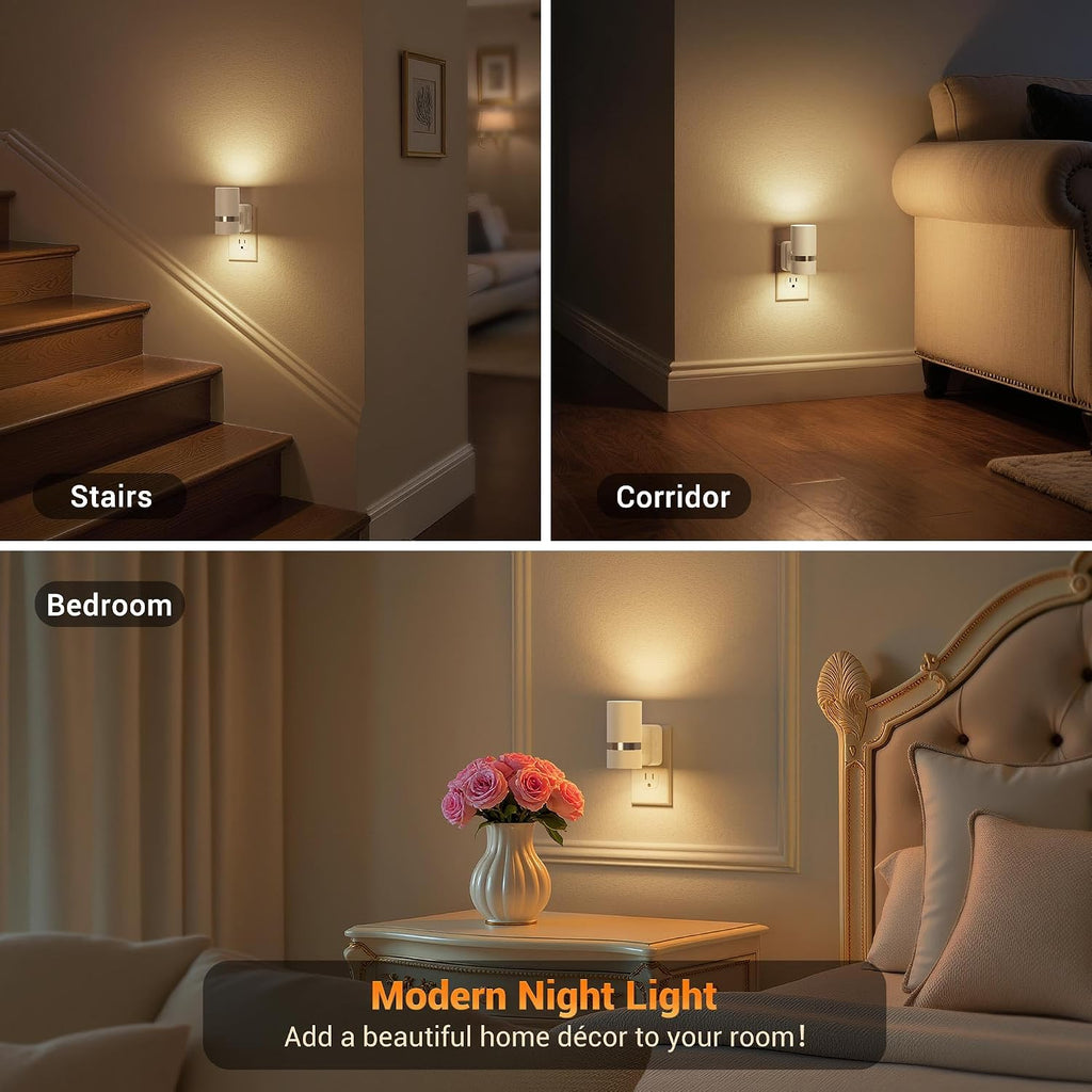 JandCase Night Lights Plug into Wall, Automatic Night Light with Dusk to Dawn, 2 Pack 3000K Soft Warm 0-100LM Dimmable Plug in LED…