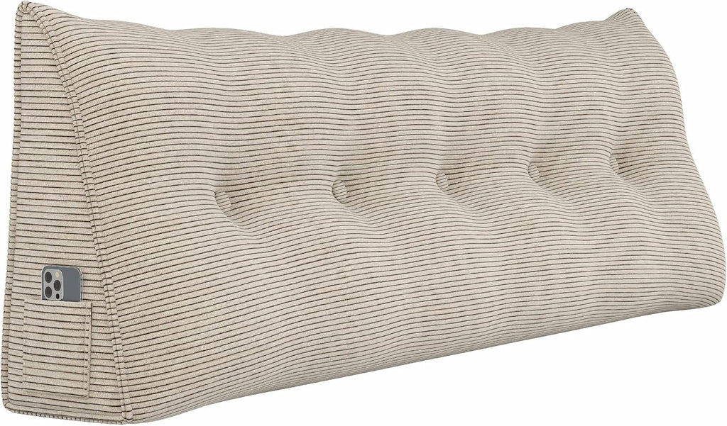 Triangular Headboard Corduroy Wedge Pillows for Sitting Up in Bed Rest Adult, Upholstered Reading Bolster Pillow for Daybed Sofa Couch…
