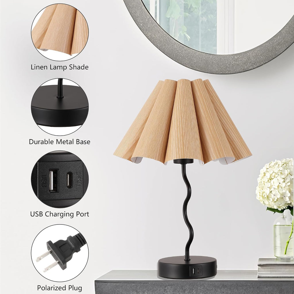 EOEYYOYB Pleated Table Lamp, Table Lamp for Bedroom, Bedside Lamps for Nightstand with Linen Lampshade, Modern Lamp for Bedroom Home…