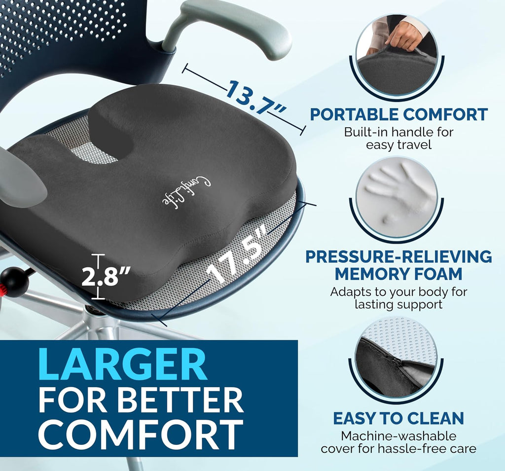ComfiLife Gel & Memory Foam Seat Cushion – Office Chair Cushion, Car Seat Cushion – Chair Cushions for Back & Sciatica – Seat Cushions for…