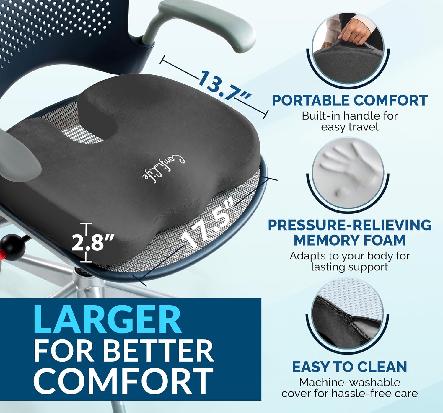 ComfiLife Gel & Memory Foam Seat Cushion – Office Chair Cushion, Car Seat Cushion – Chair Cushions for Back & Sciatica – Seat Cushions for…