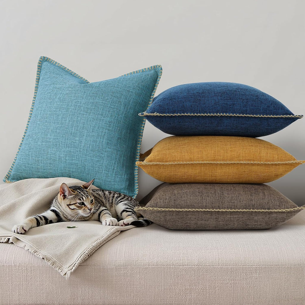 decorUhome Summer Decorative Throw Pillow Covers 24x24 Set of 2 Square Faux Linen Farmhouse Euro Sham Pillow Covers with Stitched Edge…