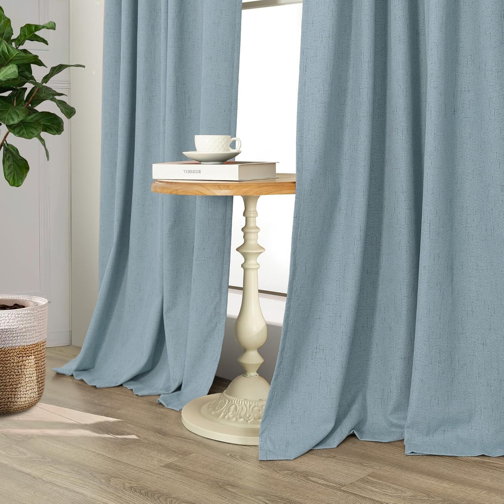 Pitalk Light Blue Curtains for Bedroom 63 Inch Length 2 Panels Neutral Linen Textured Full Blackout Room Darkening Noise Reducing Curtain f…
