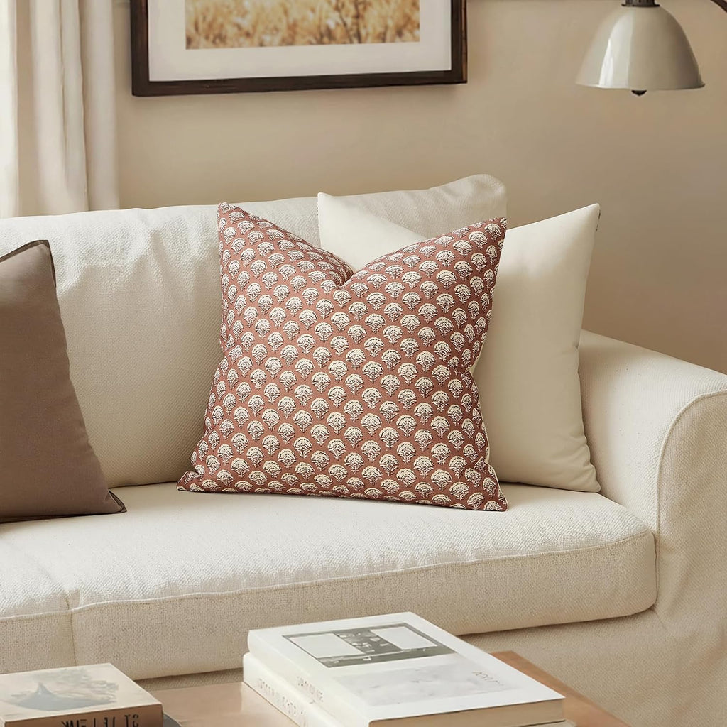 MIULEE Set of 2 Decorative Floral Pillow Covers Neutral Vintage Throw Pillows Block Print Boho Farmhouse Cushion Covers for Modern Spring…