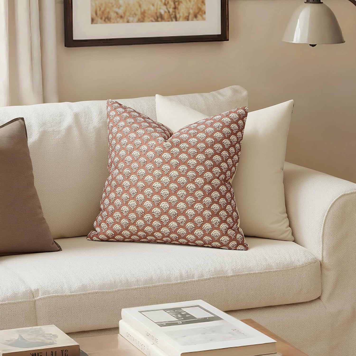 MIULEE Set of 2 Decorative Floral Pillow Covers Neutral Vintage Throw Pillows Block Print Boho Farmhouse Cushion Covers for Modern Spring…