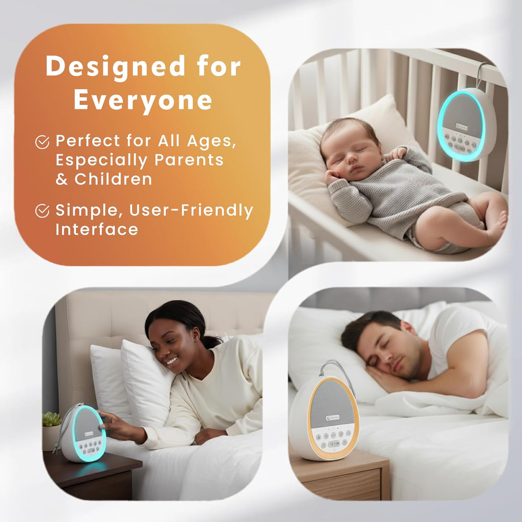 White Noise Sound Machine for Sleep, 29 Non-Looping Sleep Sounds, 7-Color Nightlight, 4 Timers, Memory, USB-C Charging, Hanging Rope for…