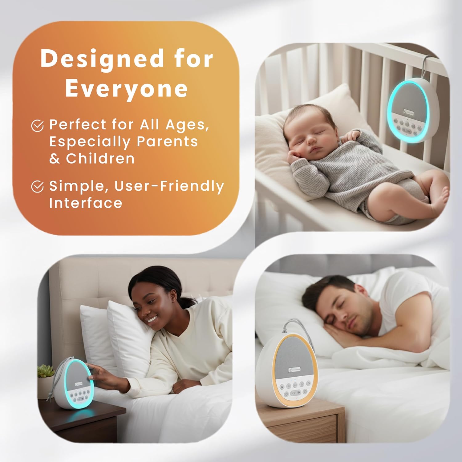 White Noise Sound Machine for Sleep, 29 Non-Looping Sleep Sounds, 7-Color Nightlight, 4 Timers, Memory, USB-C Charging, Hanging Rope for…