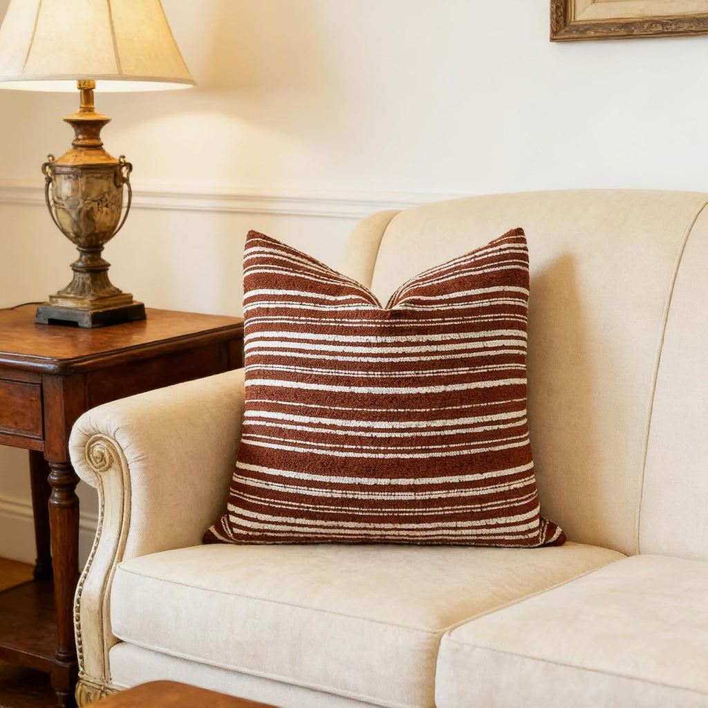 Slow Cow Boho Chenille Textured Woven Stripe Throw Pillow Covers Decorative Cushion Cover Square Pillow Cover Accent Neutral Pillowcase…