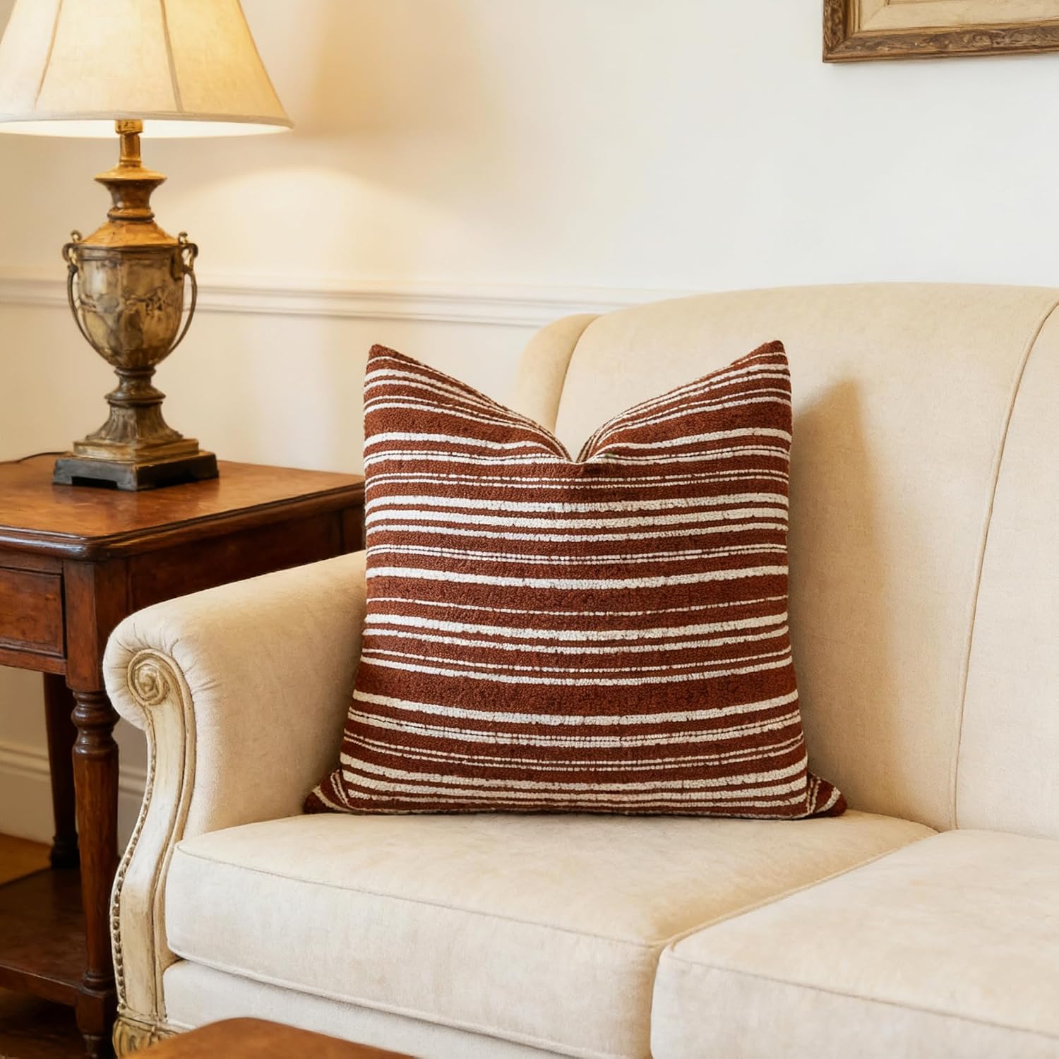 Slow Cow Boho Chenille Textured Woven Stripe Throw Pillow Covers Decorative Cushion Cover Square Pillow Cover Accent Neutral Pillowcase…