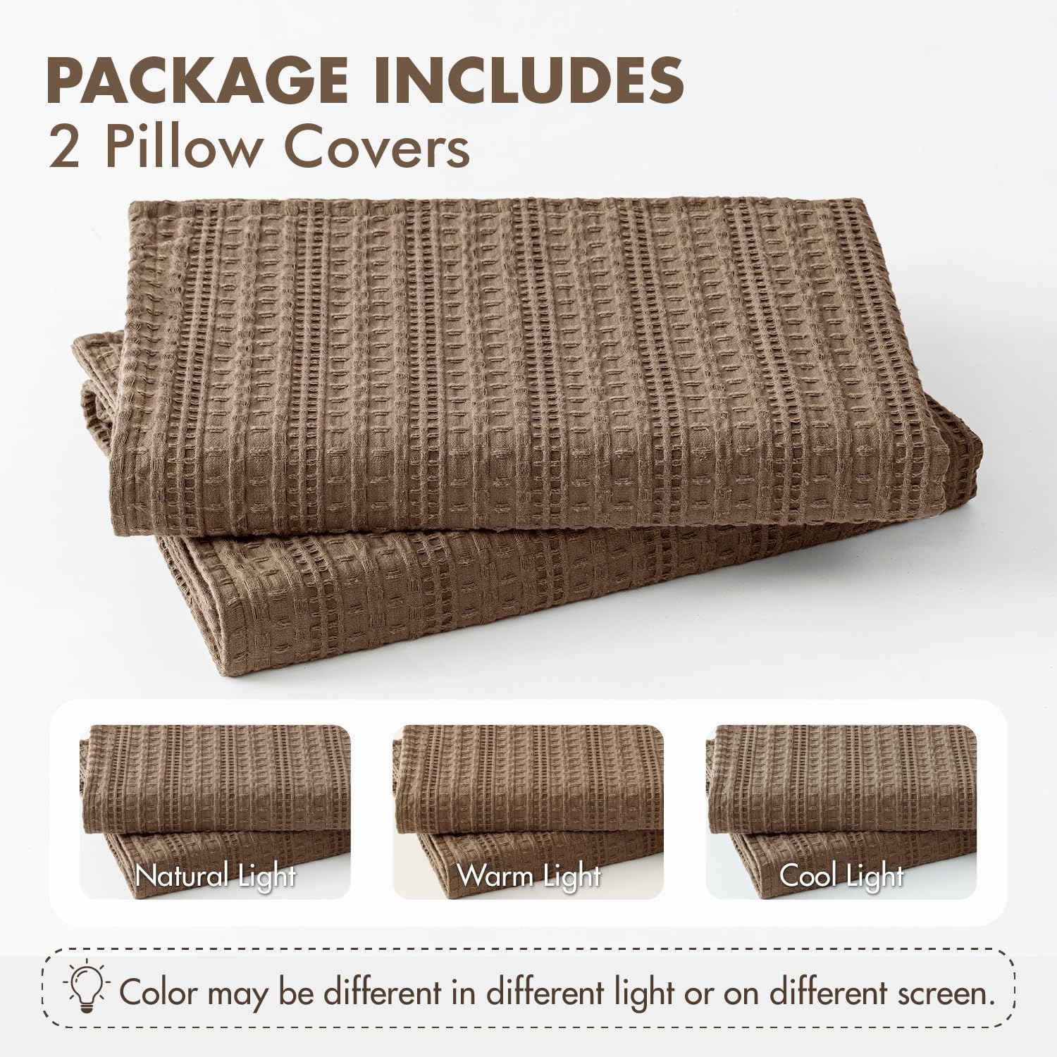 Set of 2 Decorative 100% Cotton Waffle Euro Sham Pillow Covers 26x26, Neutral Throw Pillows Weave European Cushion Cases for Couch Sofa…