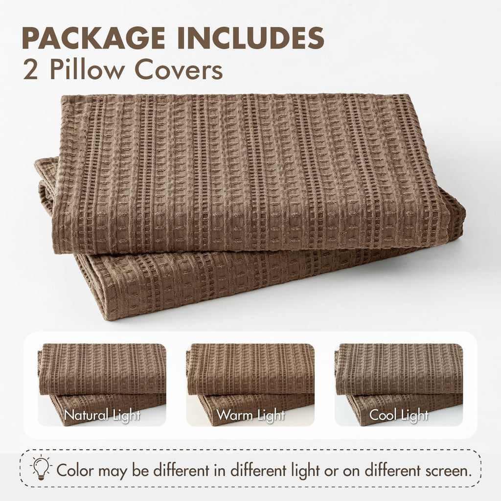 Set of 2 Decorative 100% Cotton Waffle Euro Sham Pillow Covers 24x24, Neutral Throw Pillows Weave European Cushion Cases for Couch Sofa…