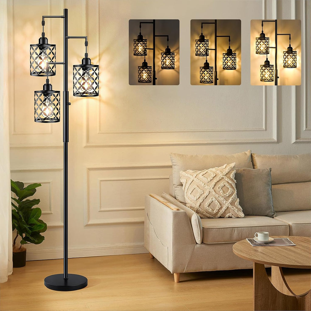 Dimmable Floor Lamp, Farmhouse Standing Lamp with Elegant Metal Cage, Industrial Tall Tree Floor Lamps for Living Room, Bedroom, Study…