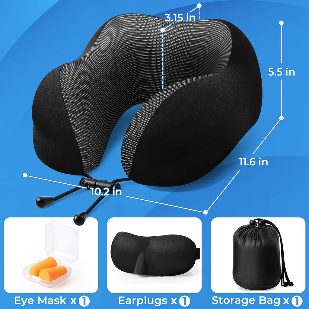 ExploreBliss Travel Pillow, 2 Pack Travel Pillows for Sleeping Airplane, Neck Pillow Airplane, Memory Foam Neck Pillow Set with Eye Mask, E…