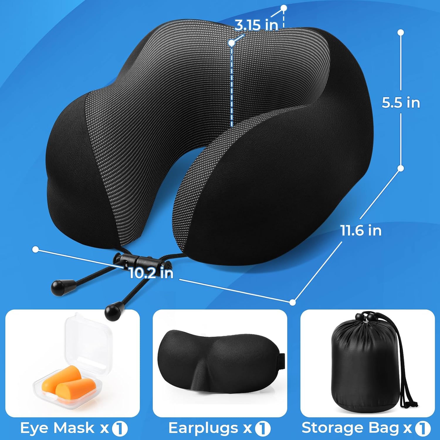 ExploreBliss Travel Pillow, 2 Pack Travel Pillows for Sleeping Airplane, Neck Pillow Airplane, Memory Foam Neck Pillow Set with Eye Mask, E…