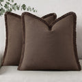 decorUhome Summer Decorative Neutral Linen Fringe Throw Pillow Covers Set of 2 Chocolate Pillow Covers with Tassels Soft Farmhouse Boho Acc…