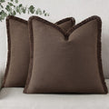 decorUhome Summer Decorative Neutral Linen Fringe Throw Pillow Covers Set of 2 Chocolate Pillow Covers with Tassels Soft Farmhouse Boho Acc…