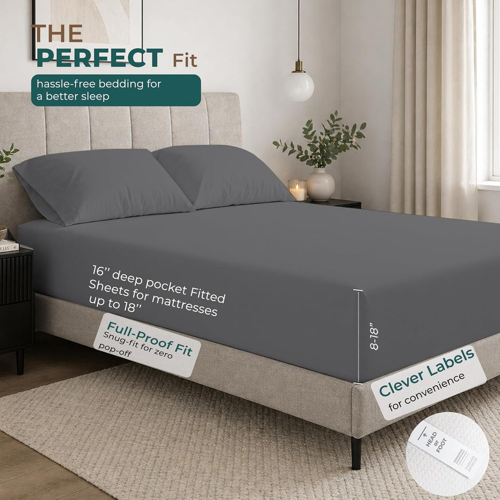 THREAD SPREAD Egyptian Cotton Sheets Twin Size – 300 Series 16" Deep Pocket 100% Cotton Sheets Twin Size (4 PC, White), Soft & Durable…