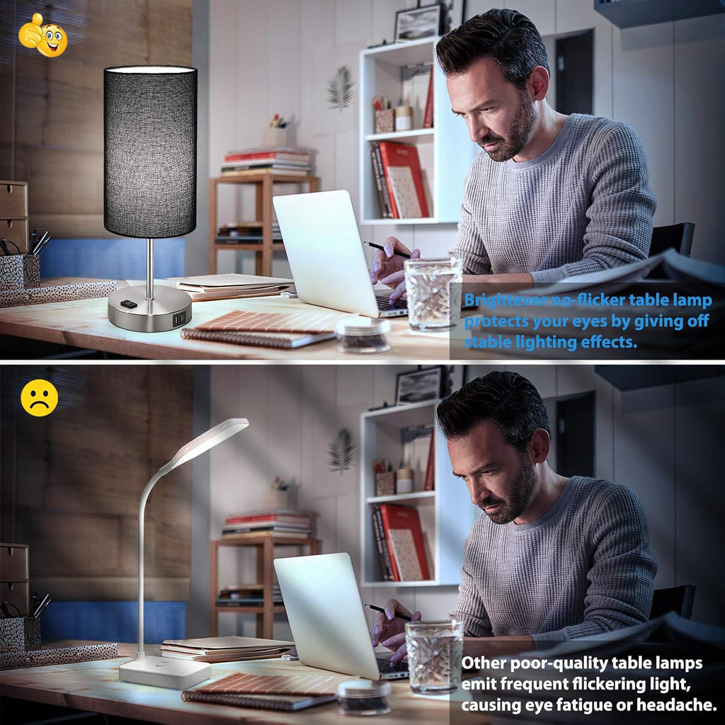 Brightever Black Touch Control Table Lamp Set of 2, with 2 USB Charging Ports&AC Outlet, 3-Way Dimmable Bedside Nightstand Lamps with Fabri…