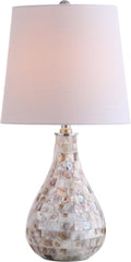 JONATHAN Y 20.5" Seashell Coastal Mini LED Table Lamp for Living Room Office, White Linen Drum Shade, Modern Mother of Pearl Bedside…